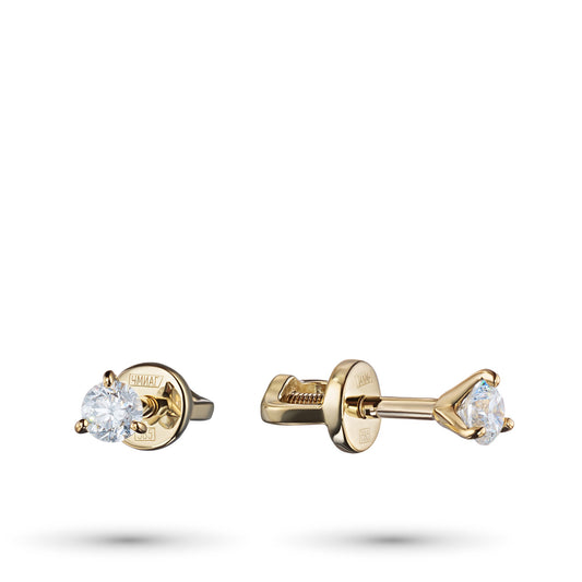 14K Yellow Gold Earring Studs with 2 Round-Cut Lab-Created Diamonds - Which Mark