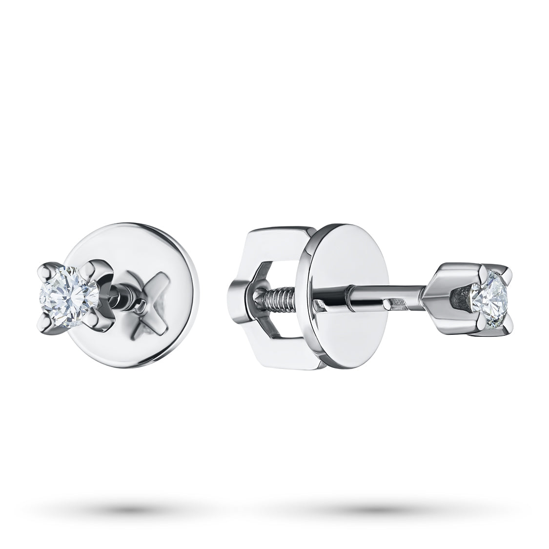14K White Gold Earring Studs with 2 Princess-Cut Lab-Created Diamonds - Which Mark