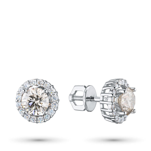 14K White Gold Earring Studs with 34 Round-Cut Lab-Created Diamonds - Which Mark