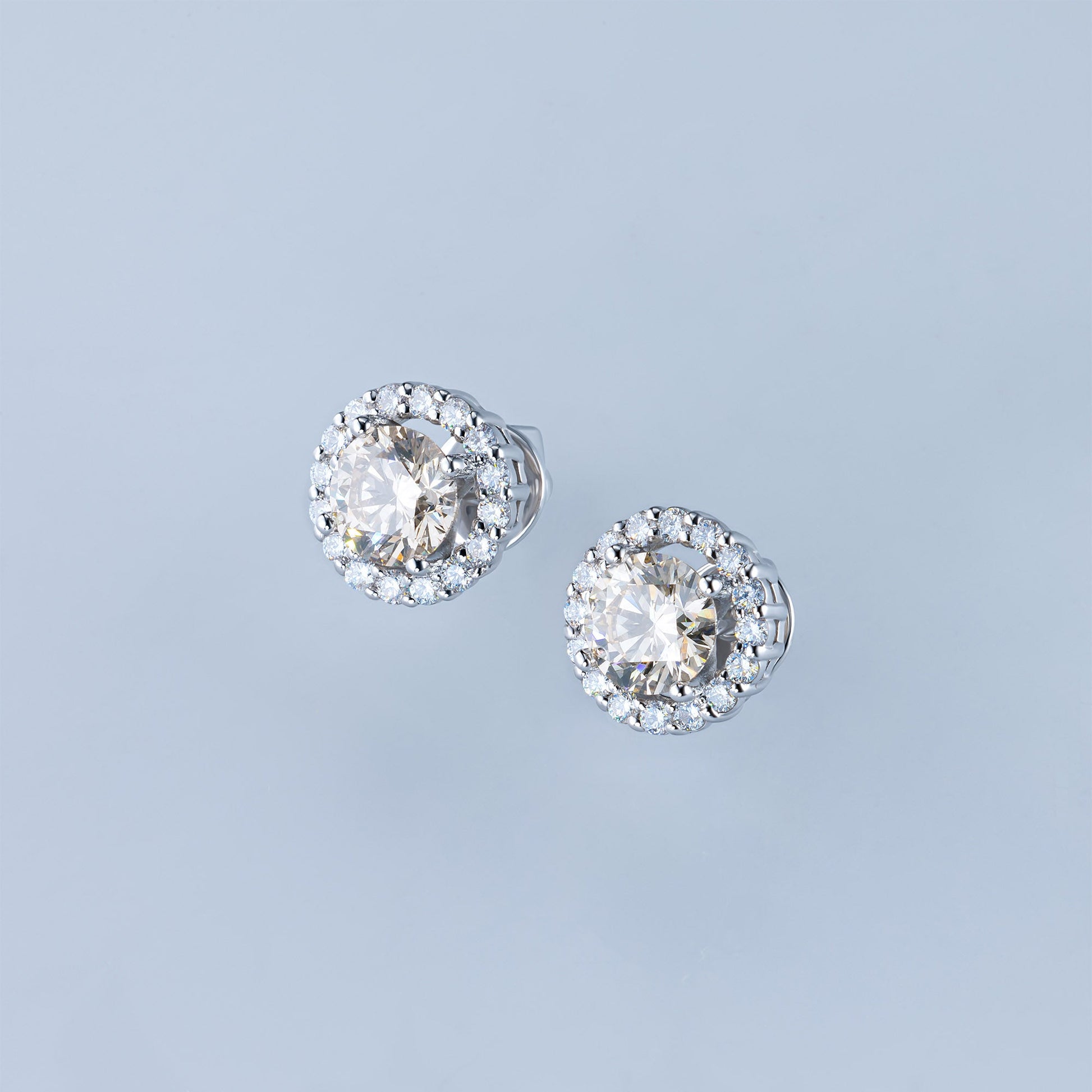 14K White Gold Earring Studs with 34 Round-Cut Lab-Created Diamonds - Which Mark