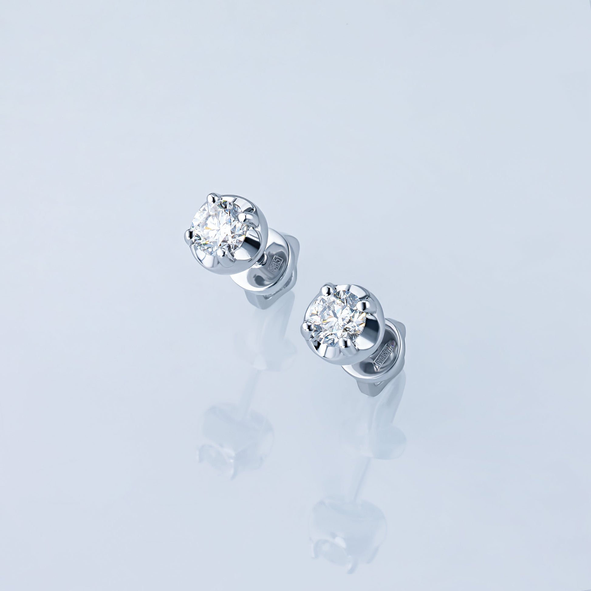 14K White Gold Earring Studs with 2 Round-Cut Lab-Created Diamonds - Which Mark