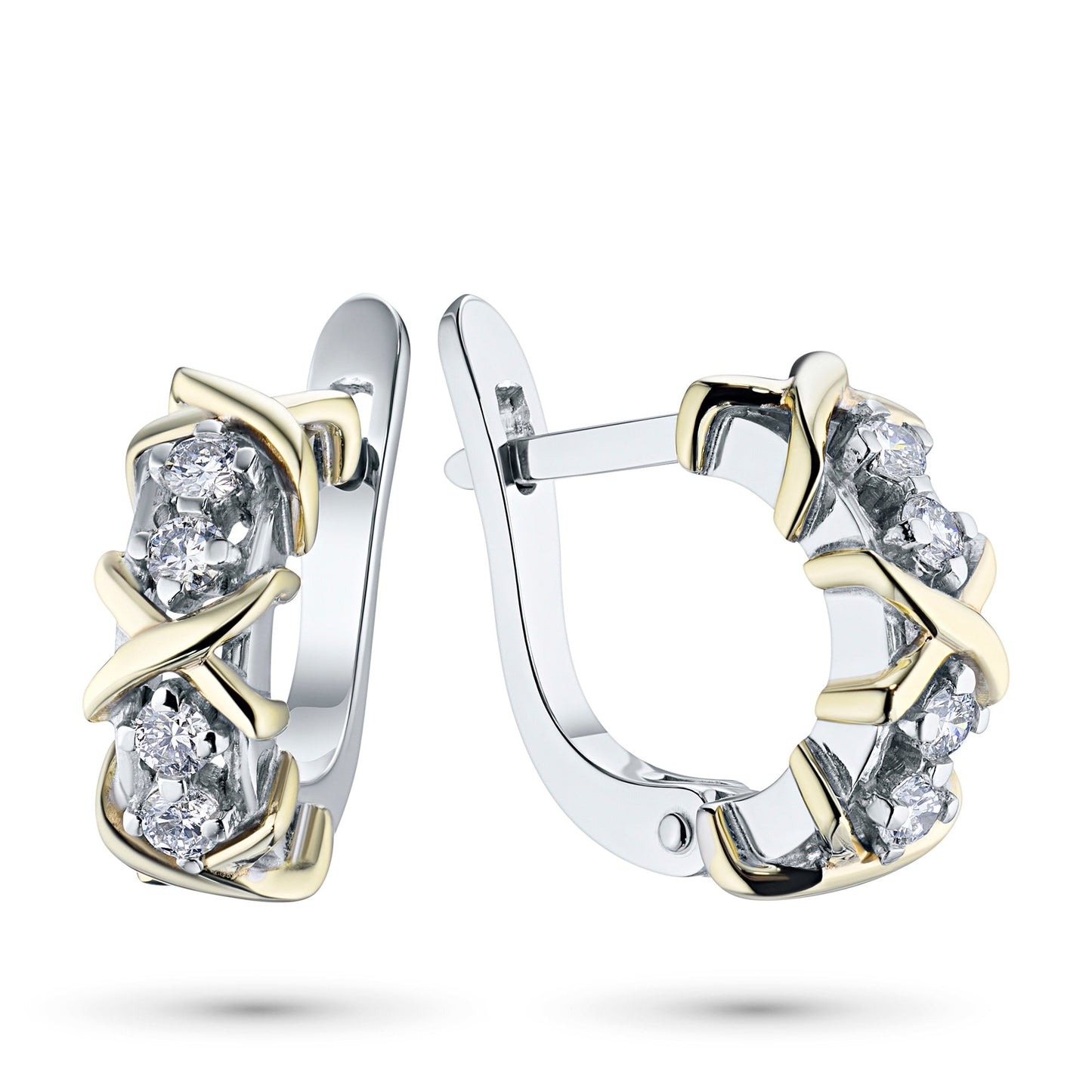14K White and Yellow Gold Earrings with 8 Round-Cut Lab-Created - Which Mark