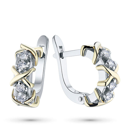 14K White and Yellow Gold Earrings with 8 Round-Cut Lab-Created - Which Mark