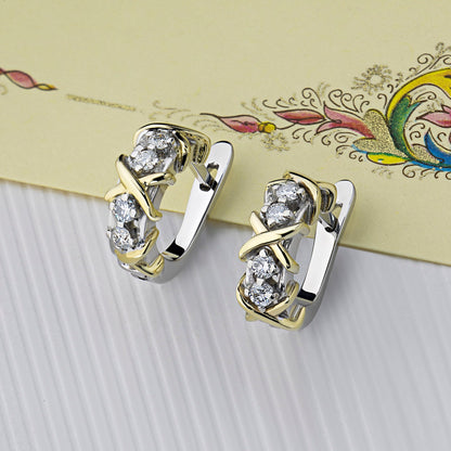 14K White and Yellow Gold Earrings with 8 Round-Cut Lab-Created - Which Mark