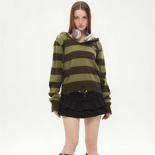 Autumn Hooded Sweater Women Contrast Stripe Thin - Which Mark