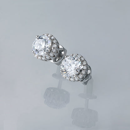 14K White Gold Earring Studs with 34 Round-Cut Lab-Created Diamonds - Which Mark