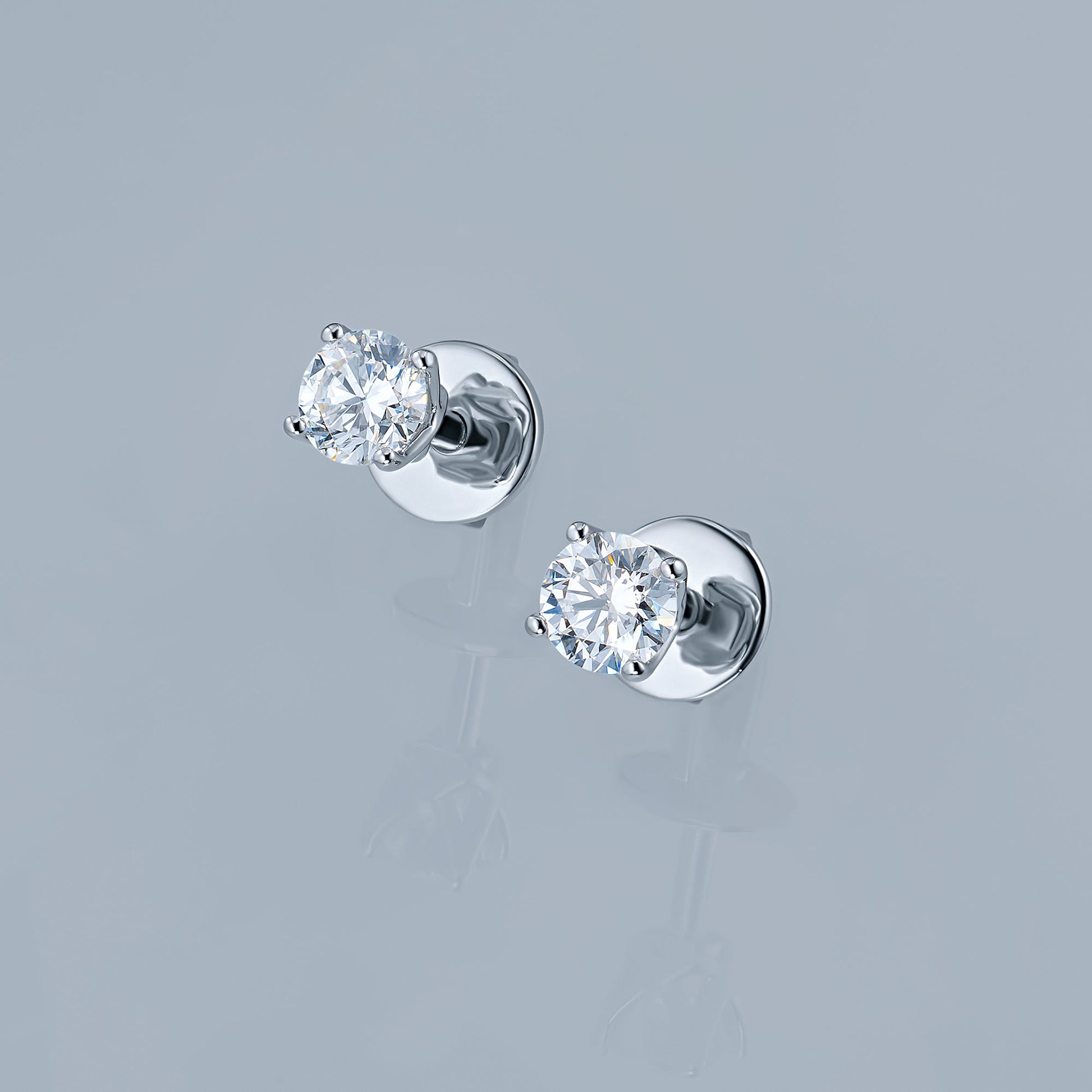 14K White Gold Earring Studs with 2 Round-Cut Lab-Created Diamonds - Which Mark