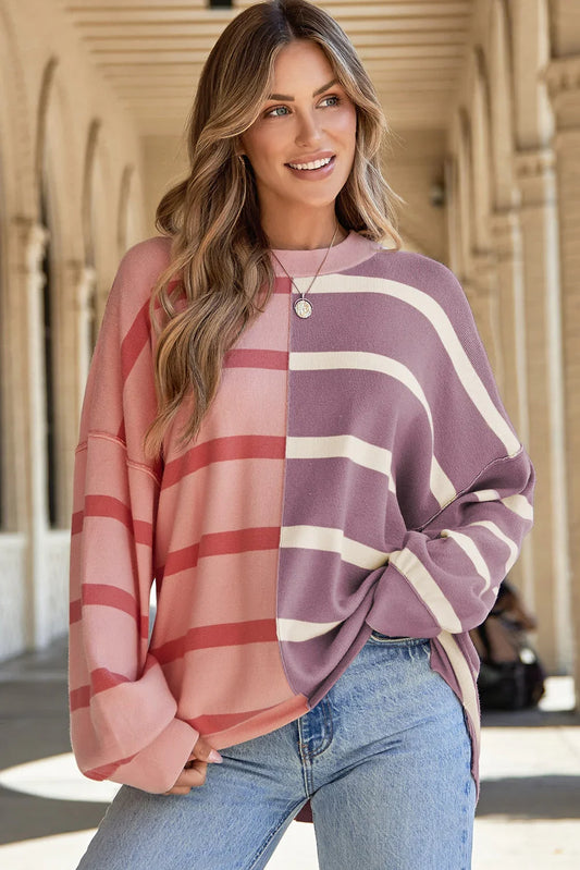 Pink Stripe Colorblock Oversized Sweater - Which Mark