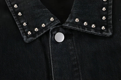 Heavy Beaded Black Denim Jacket For Men And Women - Which Mark