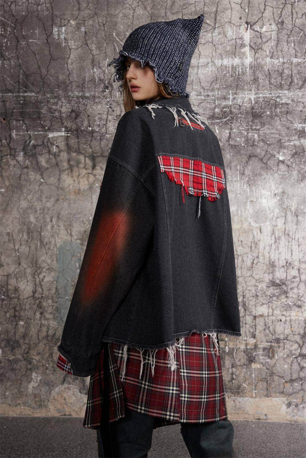 A1. Color Matching Cat Raw-cut Edges Washed And Worn Loose Lapels Coat - Which Mark