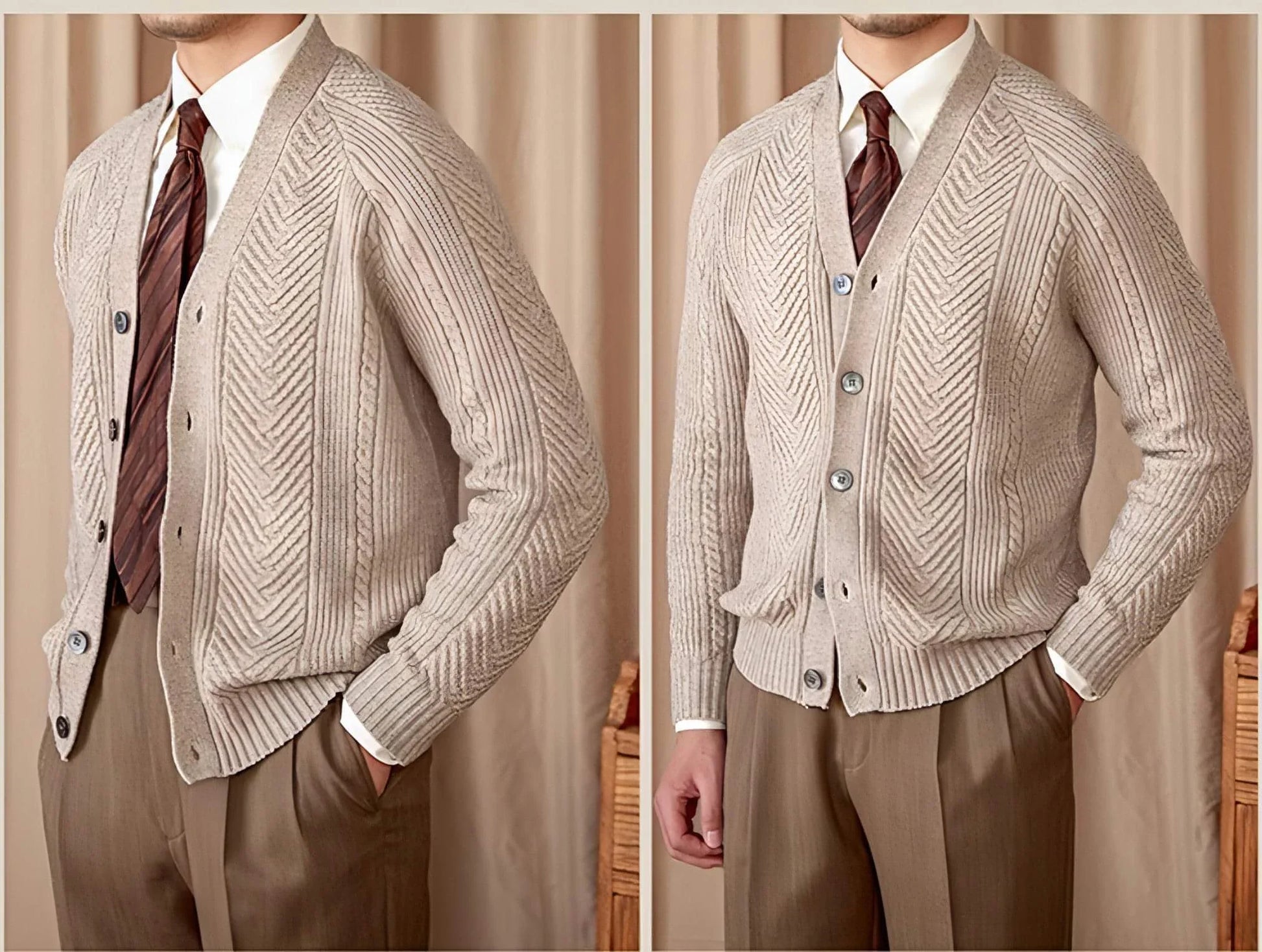 V-neck Solid Color Jacquard Knitted Cardigan Sweater Coat - Which Mark