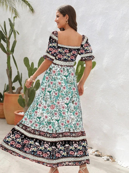 Floral Flounce Sleeve Midi Dress - Which Mark