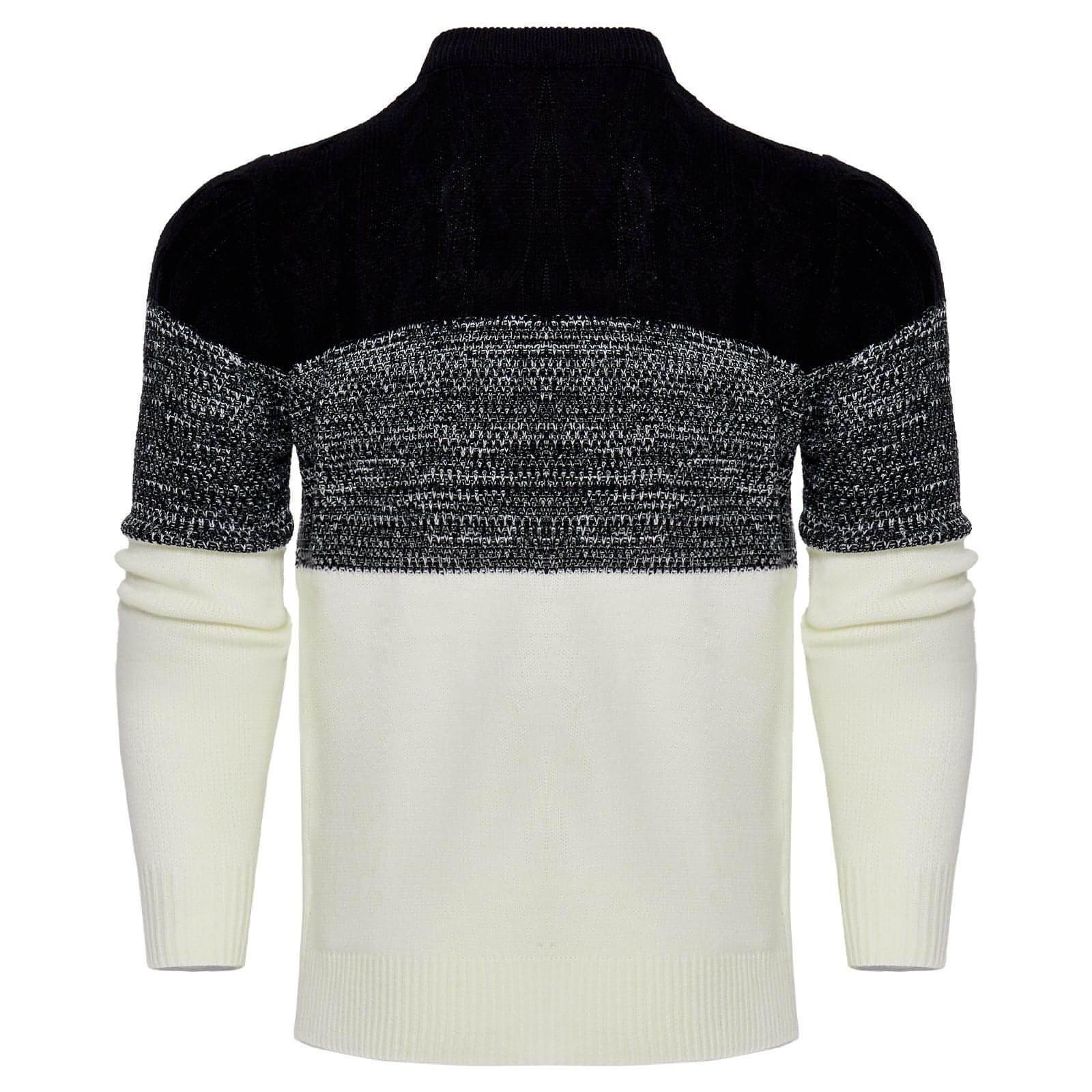 Men's Casual Color Block Long Sleeve Cable Knit Pullover Sweater - Which Mark