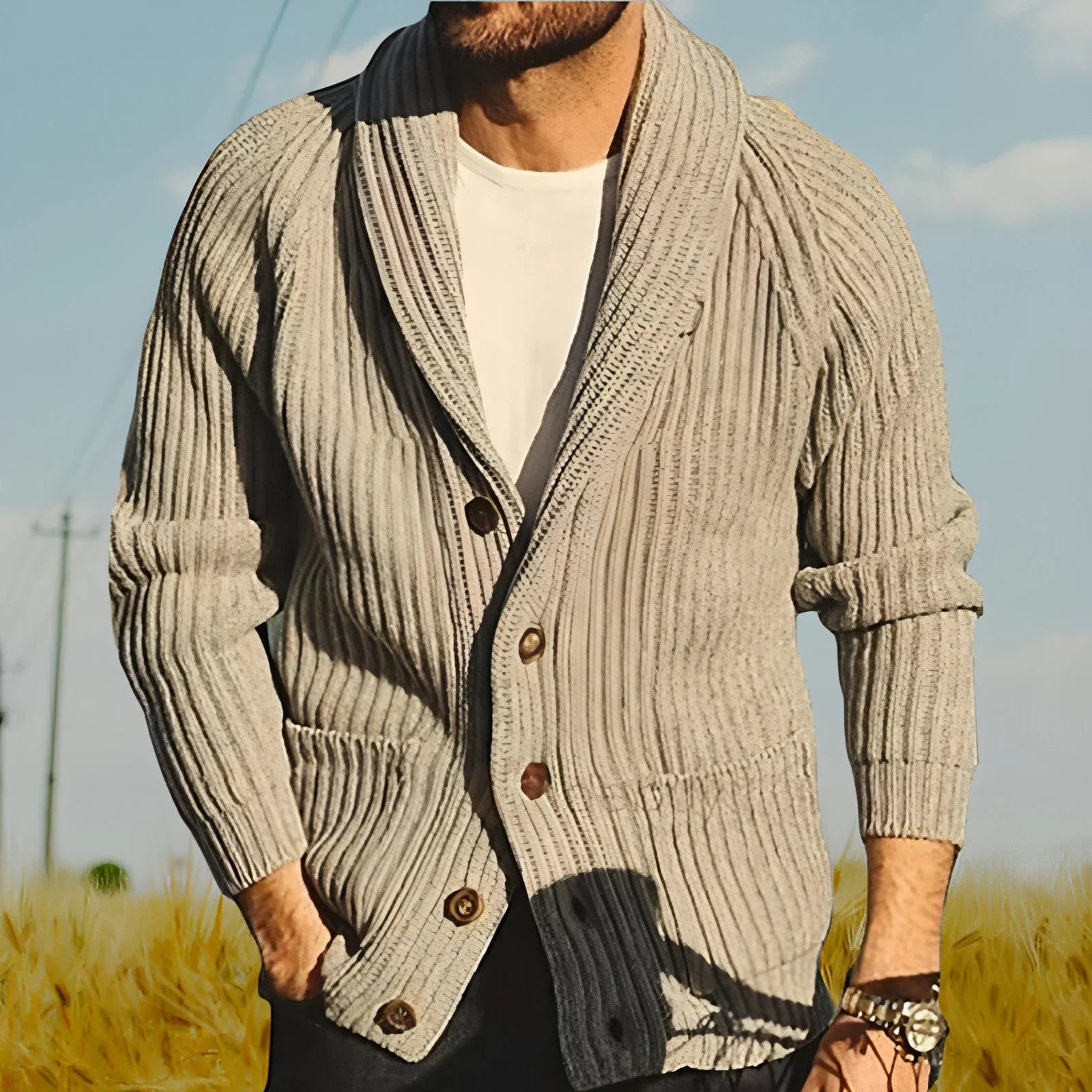 Men's Lapel Knitting Cardigan Fashion Button Sweater With Pockets - Which Mark