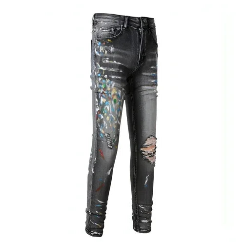 DenimDare™ Washed Elastic Slim Fitting Gray Jeans For Men - Which Mark