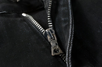 UrbanEase™ Black Cashew Flower Printed Patch Torn Jeans For Men - Which Mark