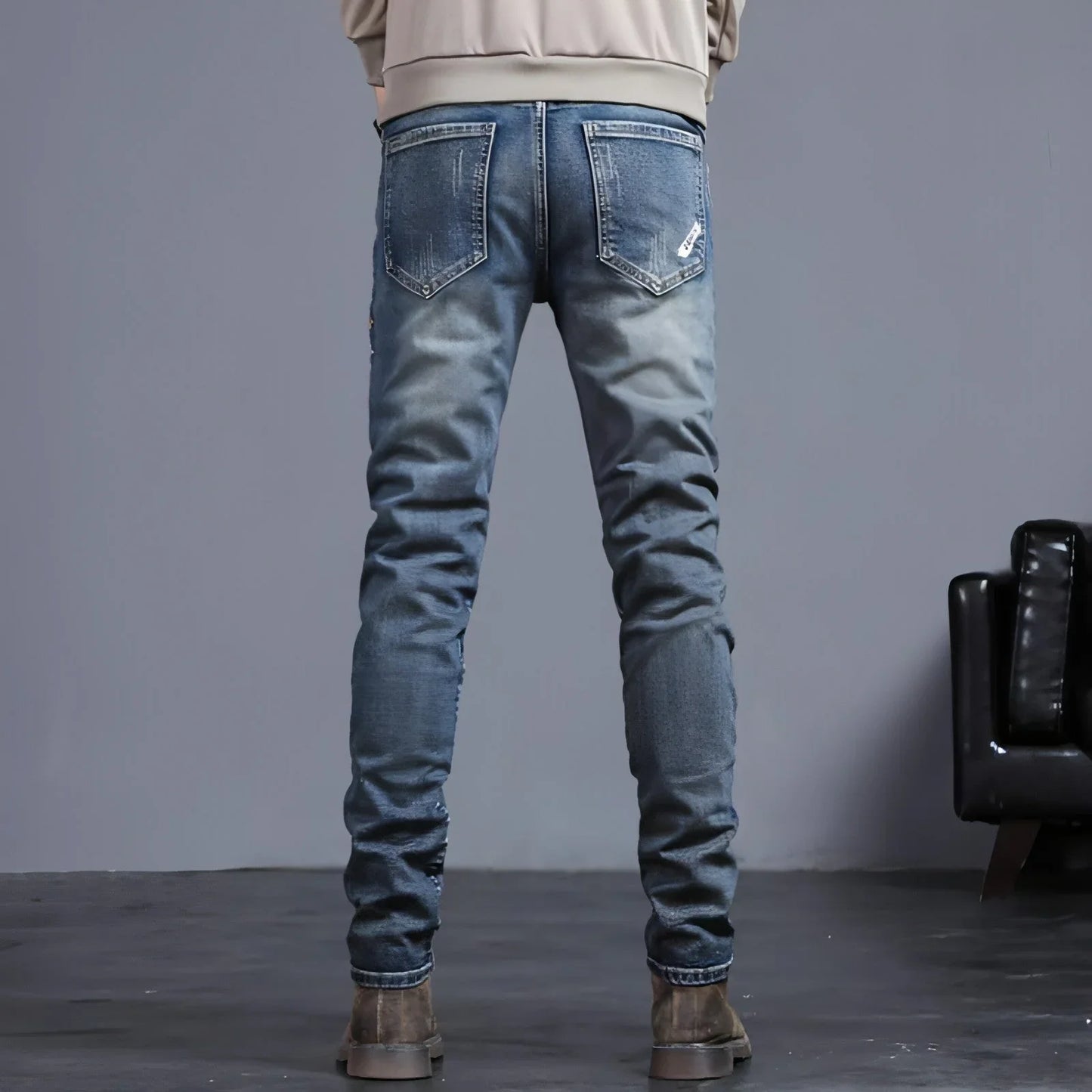Youth Retro Embroidered Denim Pants Men Jeans - Which Mark