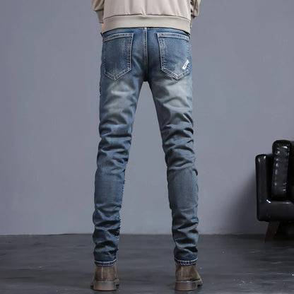 Youth Retro Embroidered Denim Pants Men Jeans - Which Mark