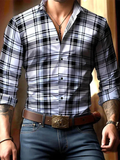Breathable Volkswagen Casual Versatile Lattice Men's Long Sleeve Shirt - Which Mark