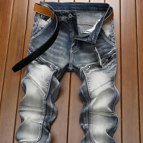 Retro Straight Motorcycle Motorcycle Pants Men Jeans - Which Mark