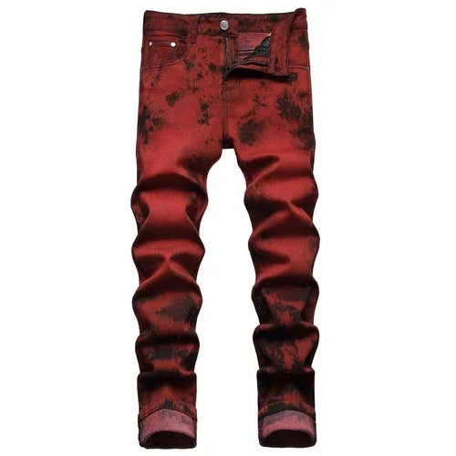 UrbanEase™ Stretch Tie Dyed Red Brick Men 's Jeans - Which Mark