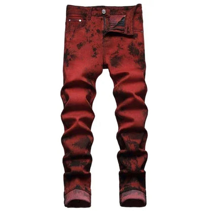 UrbanEase™ Stretch Tie Dyed Red Brick Men 's Jeans - Which Mark