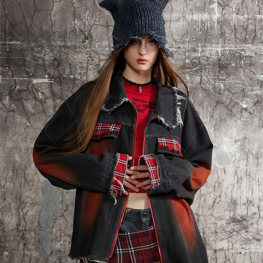 A1. Color Matching Cat Raw-cut Edges Washed And Worn Loose Lapels Coat - Which Mark