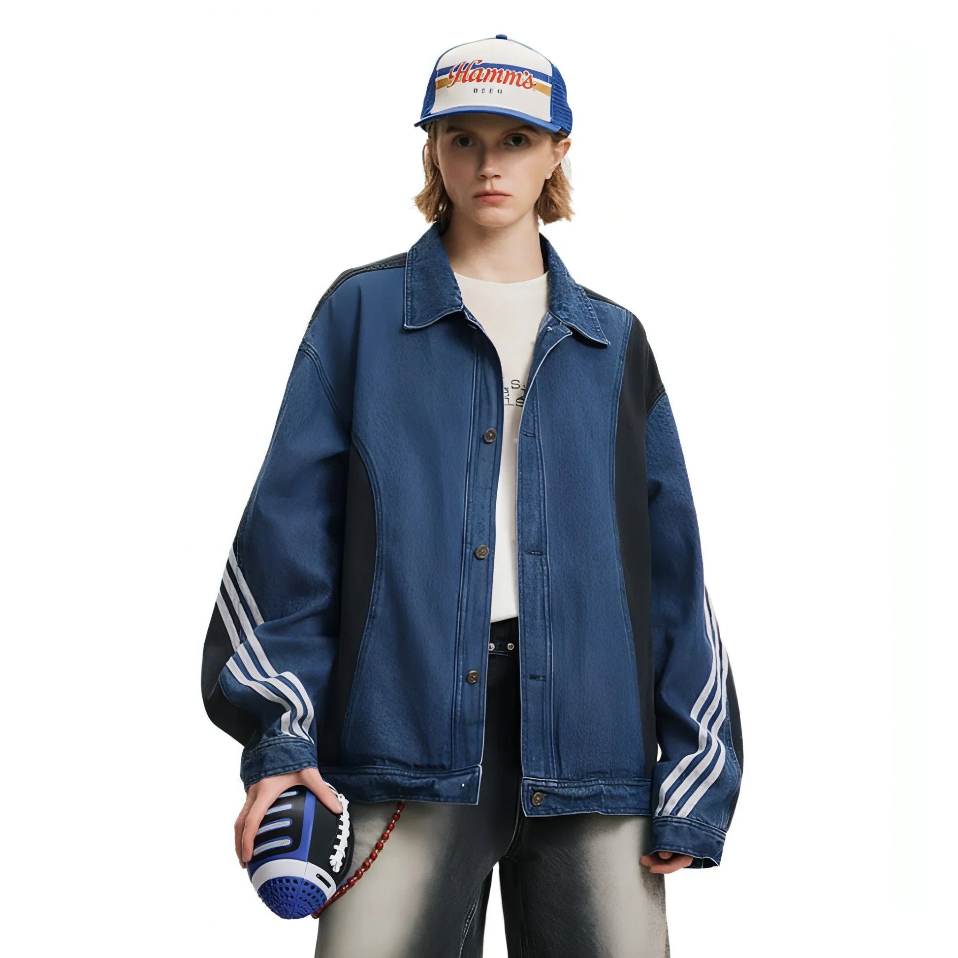 Side Stripe Stitching Loose Denim Jacket Men And Women European And - Which Mark