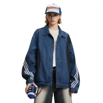 Side Stripe Stitching Loose Denim Jacket Men And Women European And - Which Mark
