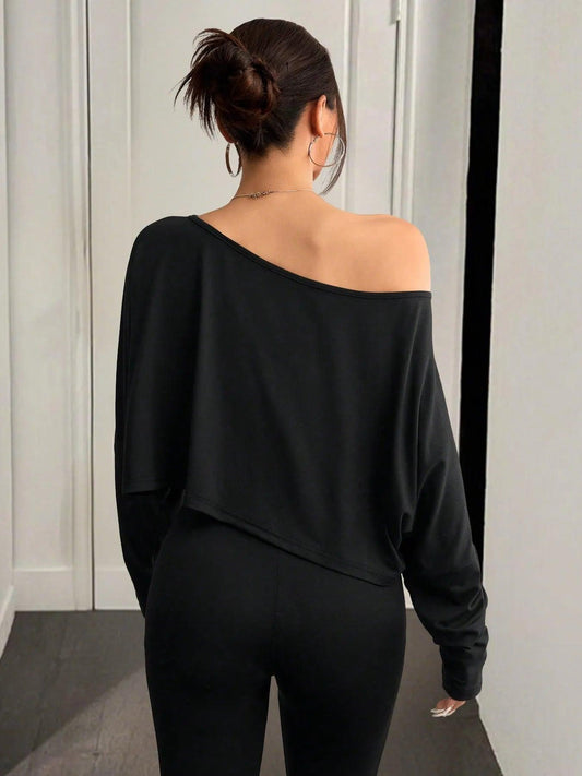 Boat Neck Long Sleeve Crop Top - Which Mark