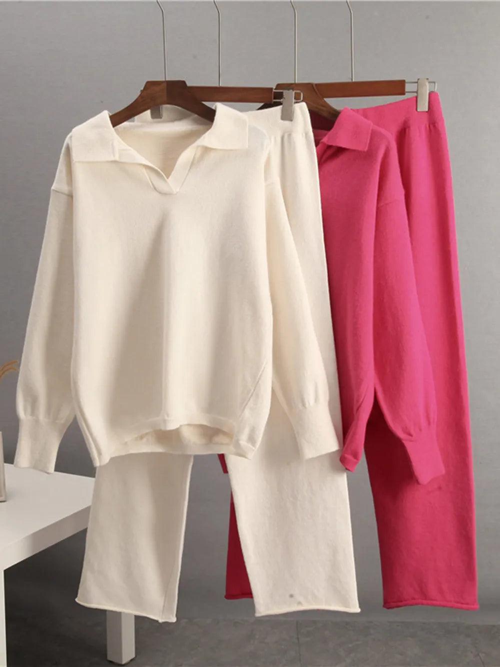 Johnny Collar Long Sleeve Top and Pants Sweater Set - Which Mark