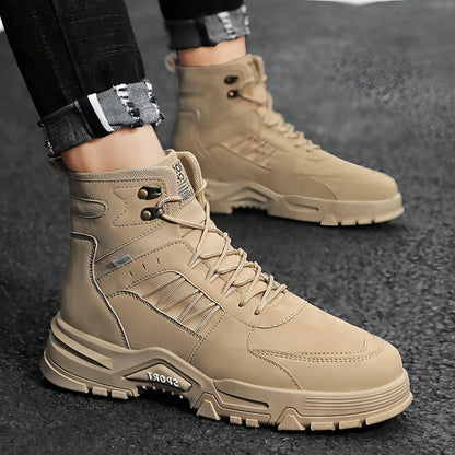 Men's High Top Men's Autumn And Winter Leather Work Shoes - Which Mark