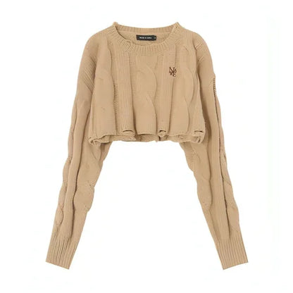 Short Long Sleeve Lazy Wind Pullover Knit Sweater Spice Girl Crew Neck - Which Mark