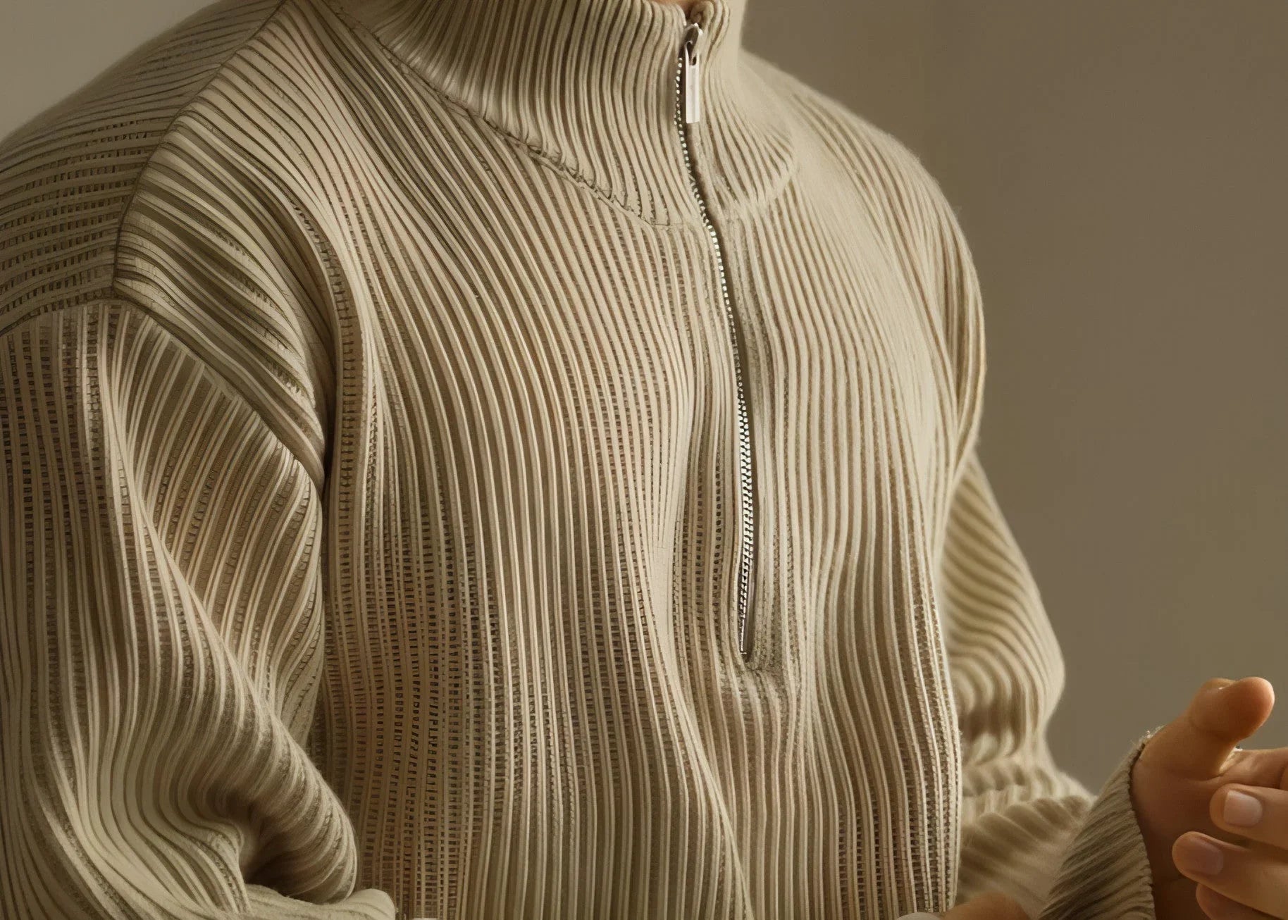 Lazy And Versatile Wool Turtleneck Half Loose Zip Sweater - Which Mark