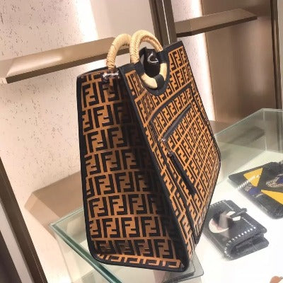 Genuine Leather Tote Bag Bamboo Round Handle - Which Mark