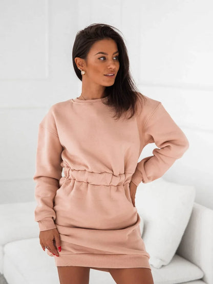 Warm dress with a cutout on the back, beige FI719 - Which Mark