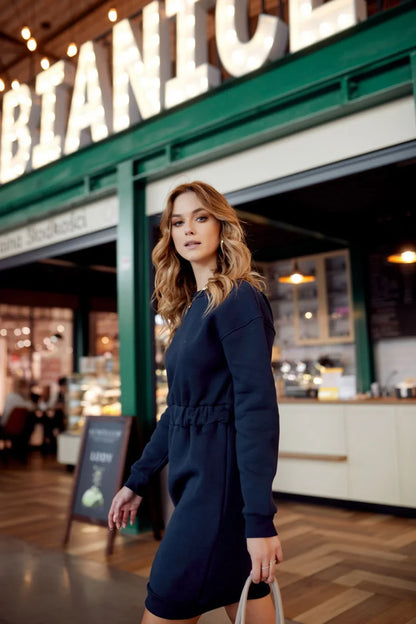 Warm dress with a cutout on the back, navy blue FI719 - Which Mark