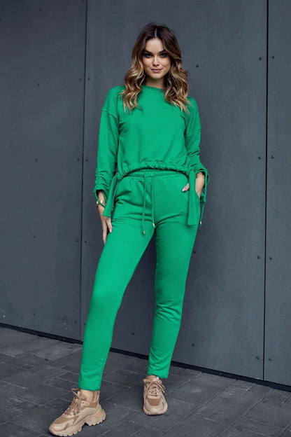 Smooth women's tracksuit with an asymmetric sweatshirt, green FI731 - Which Mark