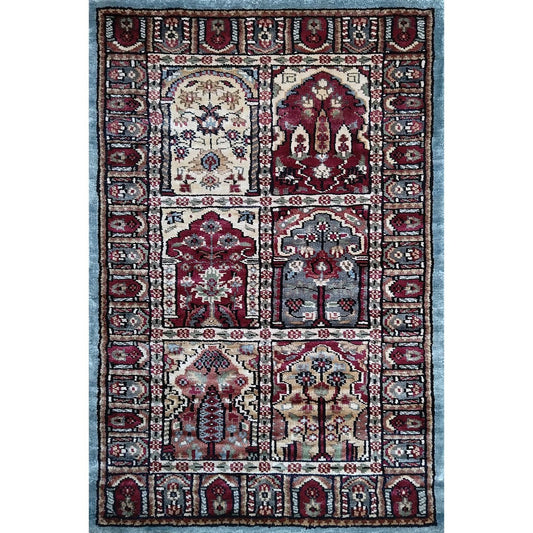 2×3 feet Hand Knotted Art Silk Carpet Multi Hamadan - Which Mark