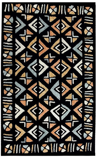 New Modern Collection African Rectangular Shape Black in Color Wool - Which Mark
