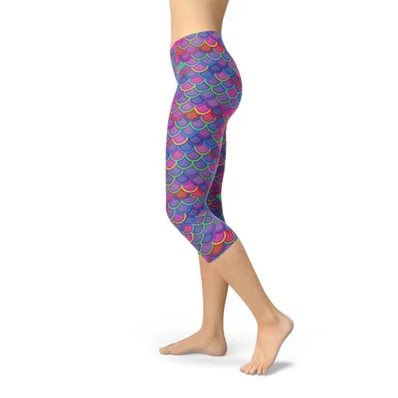 Womens Purple Pink Mermaid Capri Leggings - Which Mark