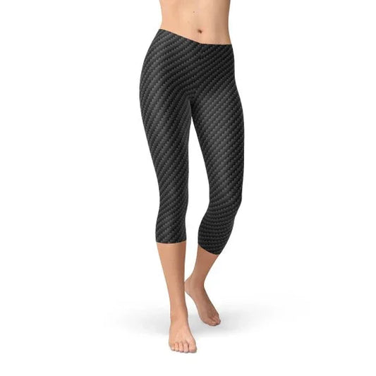 Womens Black Carbon Fiber Capri Leggings - Which Mark