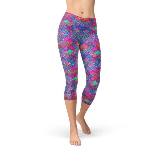 Womens Purple Pink Mermaid Capri Leggings - Which Mark