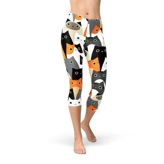 Womens All Over Print Cats Capri Leggings - Which Mark
