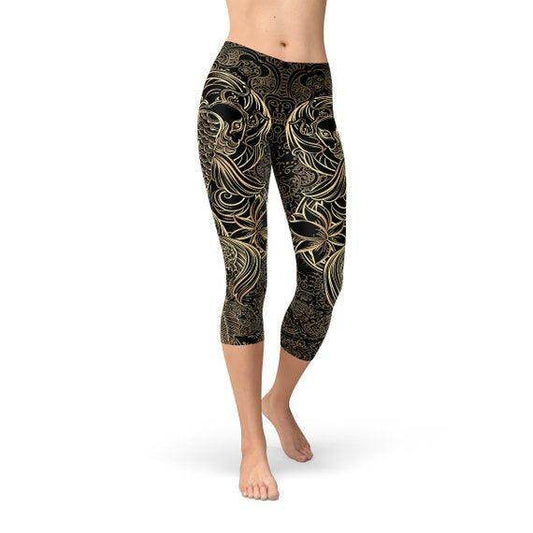 Womens Koi Fish Black Capri Leggings - Which Mark
