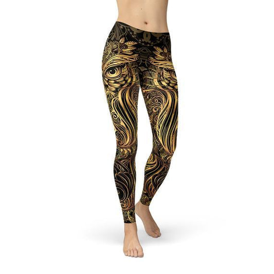 Womens Golden Ornament Owl Leggings - Which Mark
