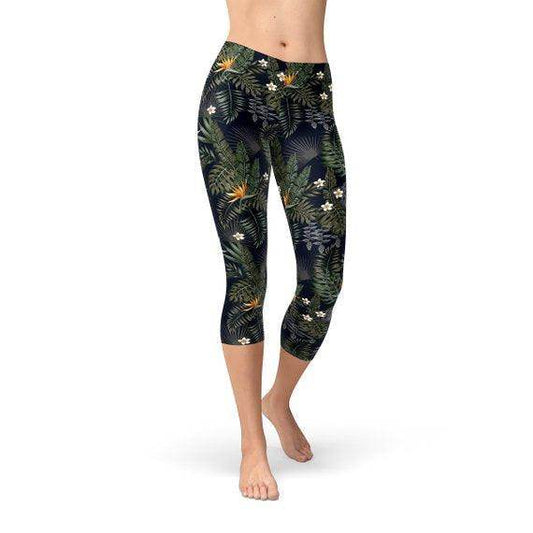 Womens Bird of Paradise Black Capri Leggings - Which Mark