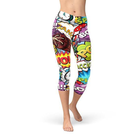 Comic Book Explosions Capri Leggings - Which Mark