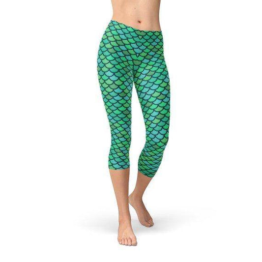 Womens Green Mermaid Capri Leggings - Which Mark