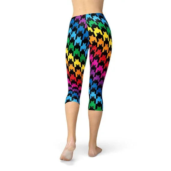 Womens Cat Houndstooth Capri Leggings - Which Mark